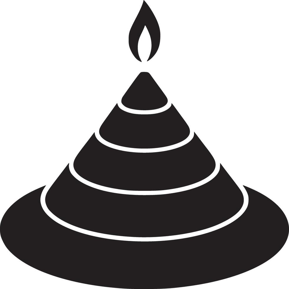 A black and white illustration of a cone shaped object with a flame on top and white stripes around it vector