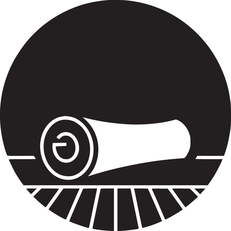 A black and white graphic depiction of a rolled object with lines inside of a circle shape design vector