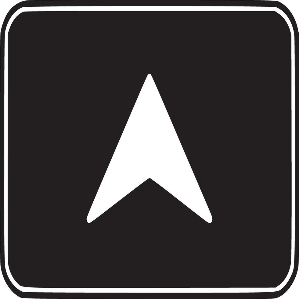 A black rectangle with rounded corners containing a white arrow pointing upwards on a white background vector