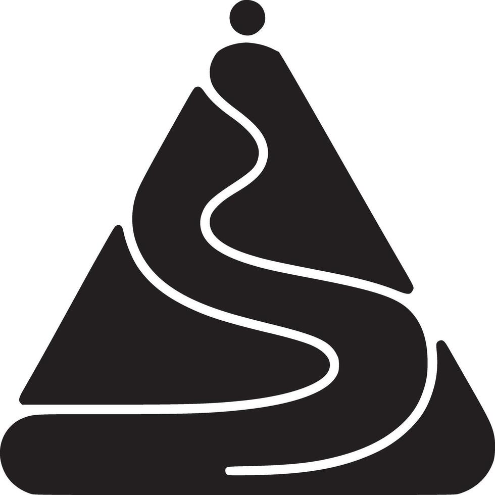 un geométrico negro y blanco diseño presentando un triángulo forma con un devanado camino y un circulo en parte superior vector