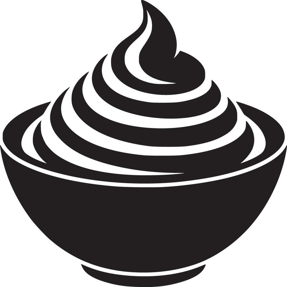 A black and white illustration of a bowl of soft serve ice cream with a swirl on top design element vector