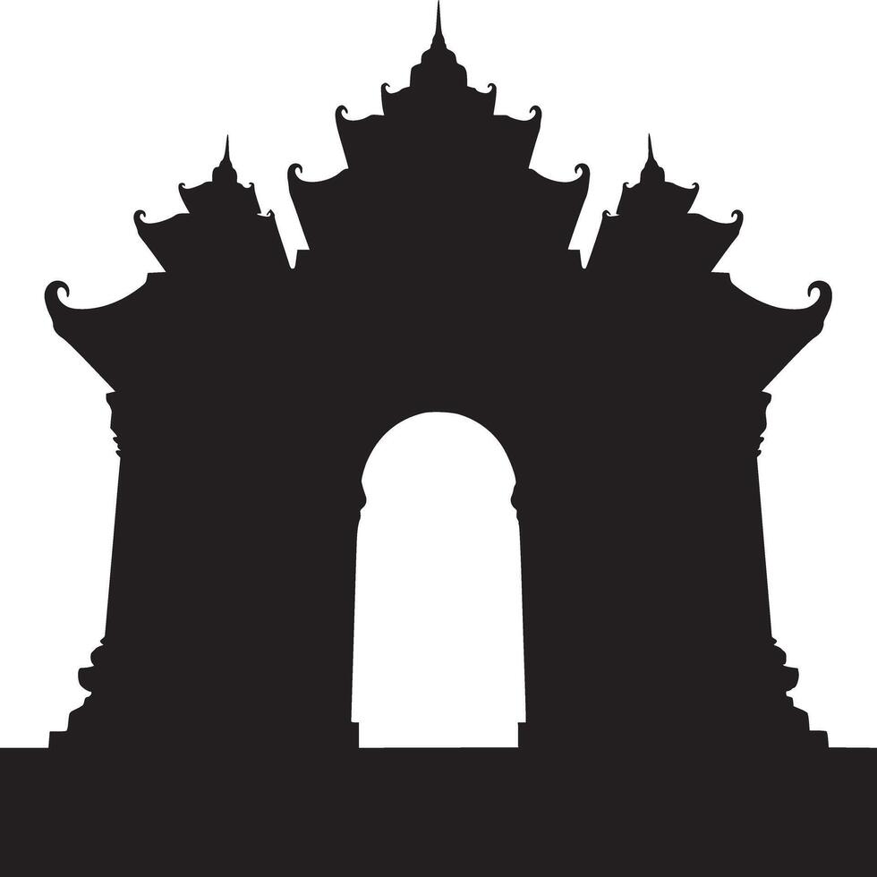 Silhouette of an ornate structure with an arched opening against a white background view from front vector