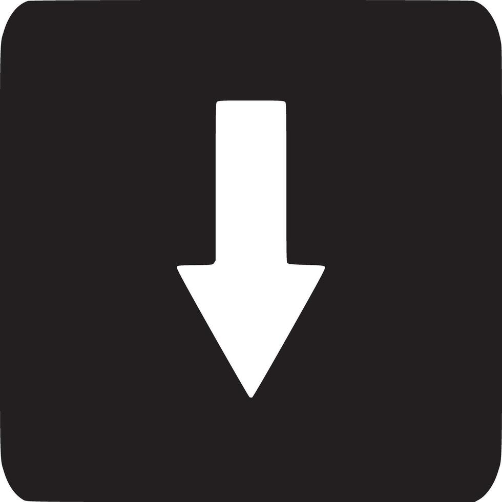 A black rectangle with rounded corners containing a white arrow pointing downwards in the center vector