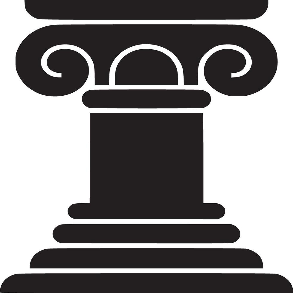 A black silhouette of a classical ionic column with scrolls and tiered base on a white background vector