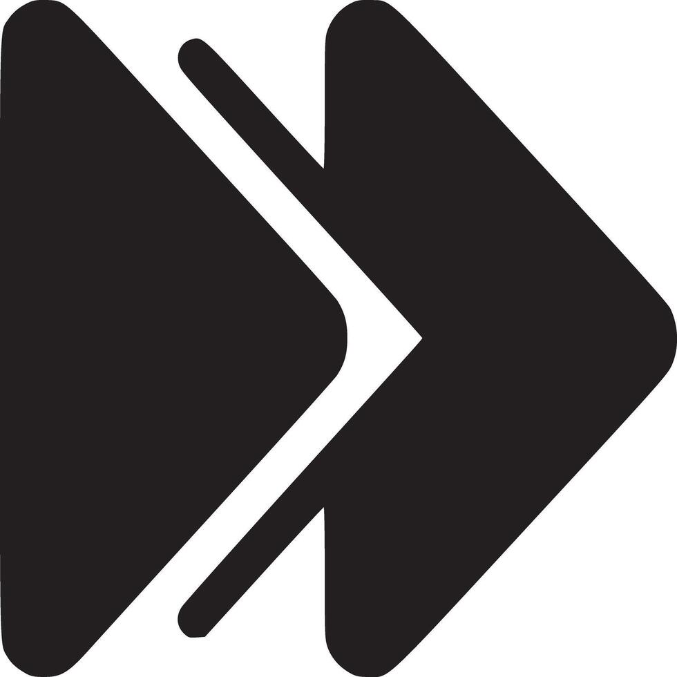 A minimalist illustration of two black right pointing arrows overlapping on a white background space vector