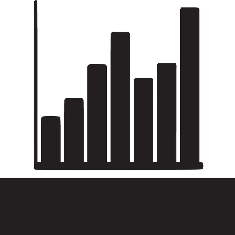 A minimalist black and white bar graph showing progressive growth and a vertical axis line present vector