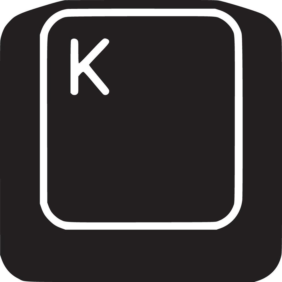 A black keyboard key with the letter k in white isolated against a white background in simple style vector
