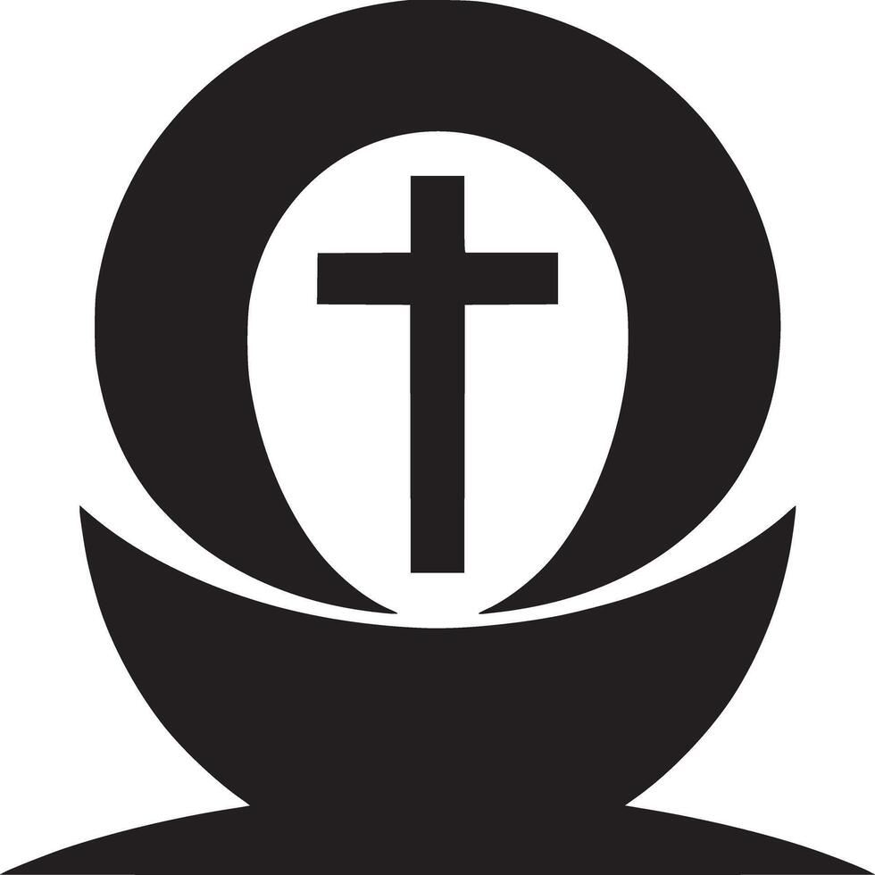 Black and white graphic design featuring a cross within a circle and a curved base element design vector
