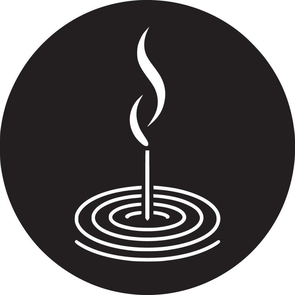 Illustration of a white candle with a flame in a black circle with concentric circles around it vector