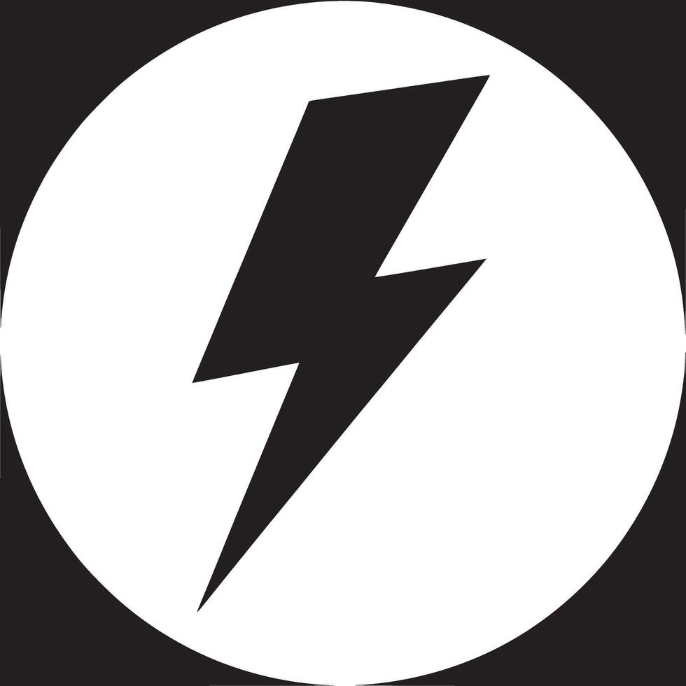 A black lightning bolt inside a white circle on a black background simple graphic design element vector