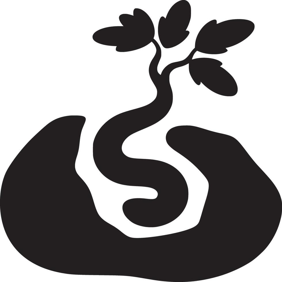 Black silhouette of a stylized tree with leaves emerging from a rounded shape on a white background vector