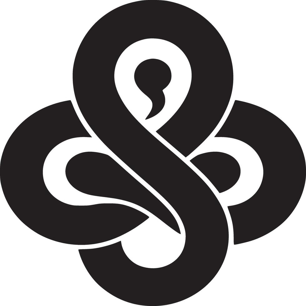 A black and white graphic design featuring an abstract knot like shape with swirling and looping elements vector