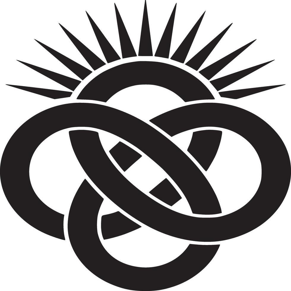 Abstract black symbol with intersecting circles and sun rays on a white background design element vector