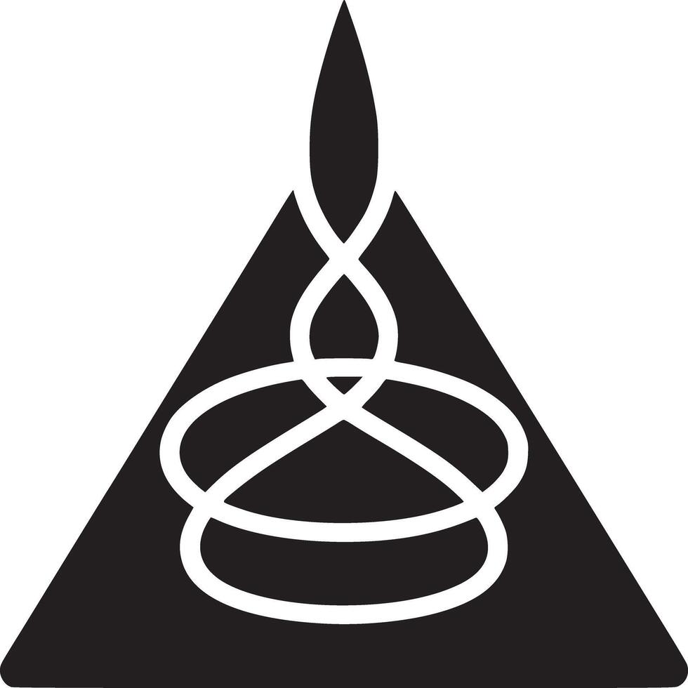 A black triangle with a pointed top and a white swirling design in the center on a white background vector