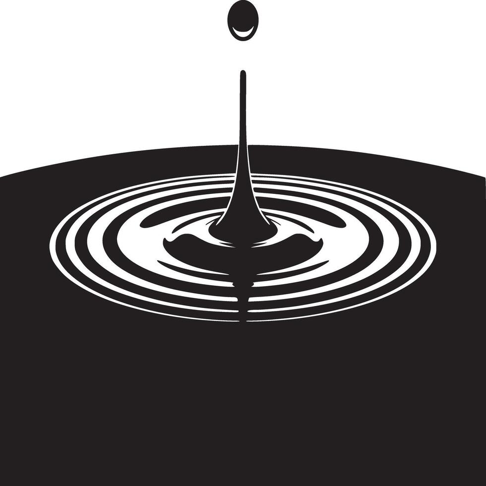 A monochrome image depicting a water droplet creating ripples in a liquid surface with a white background vector