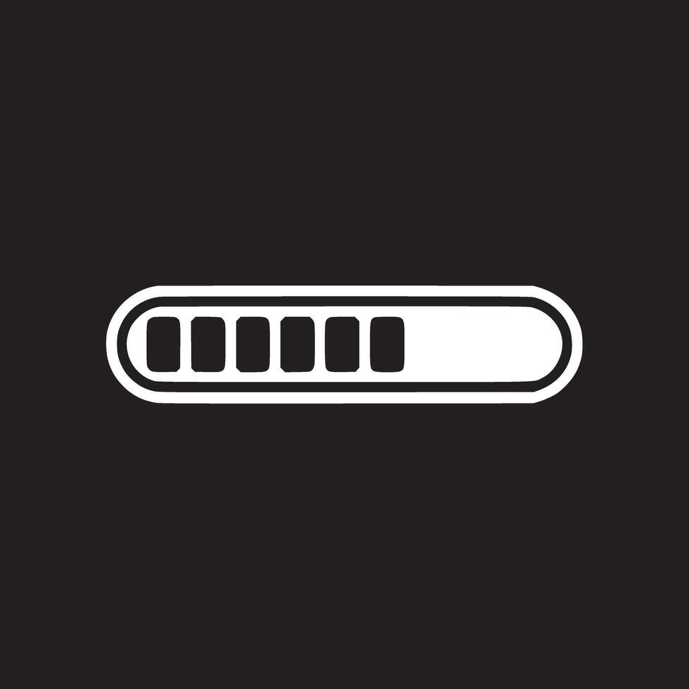 A white loading bar icon with five filled segments on a black background showing progress indicator vector