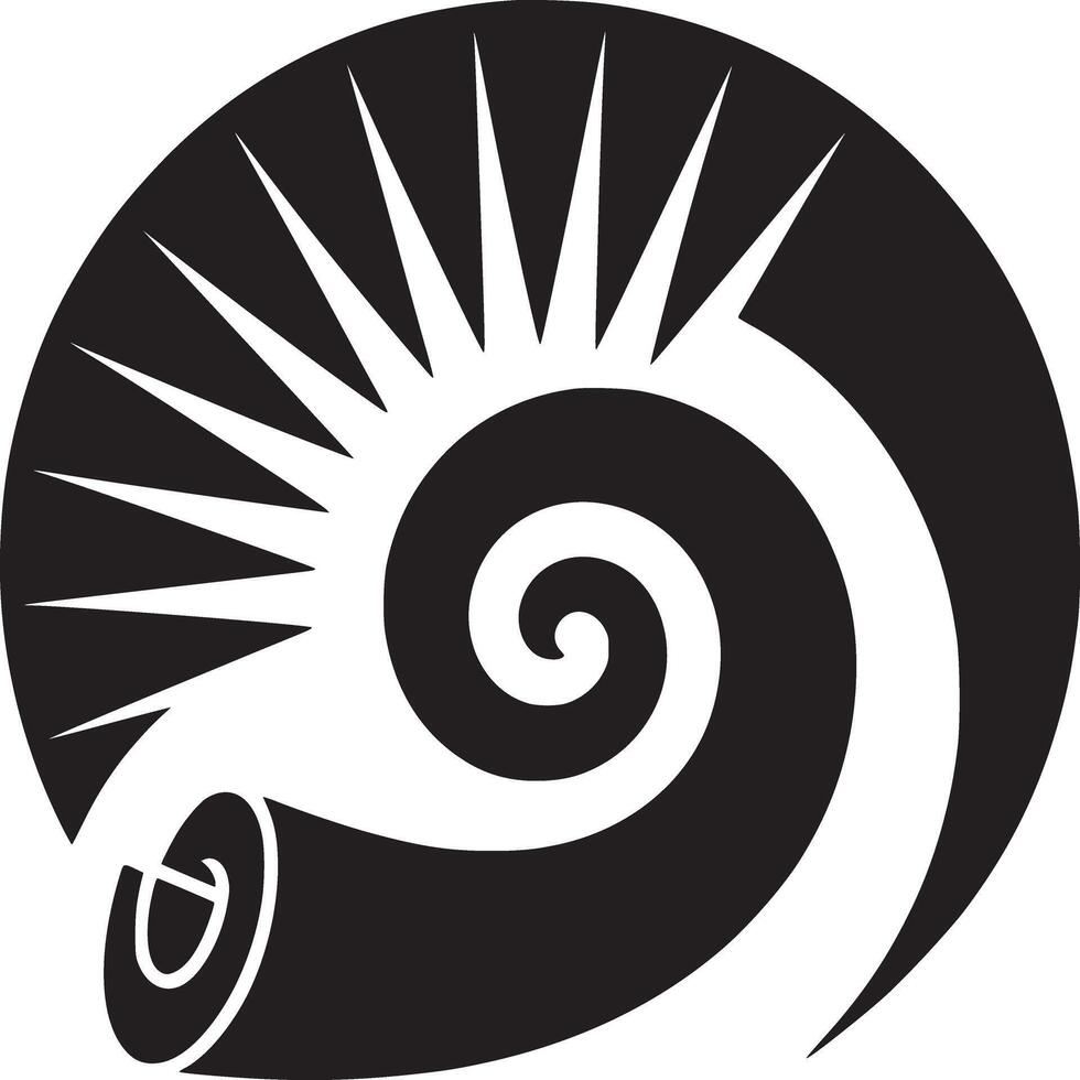 A black and white graphic design featuring a spiral shape with radiating lines in a circular format vector