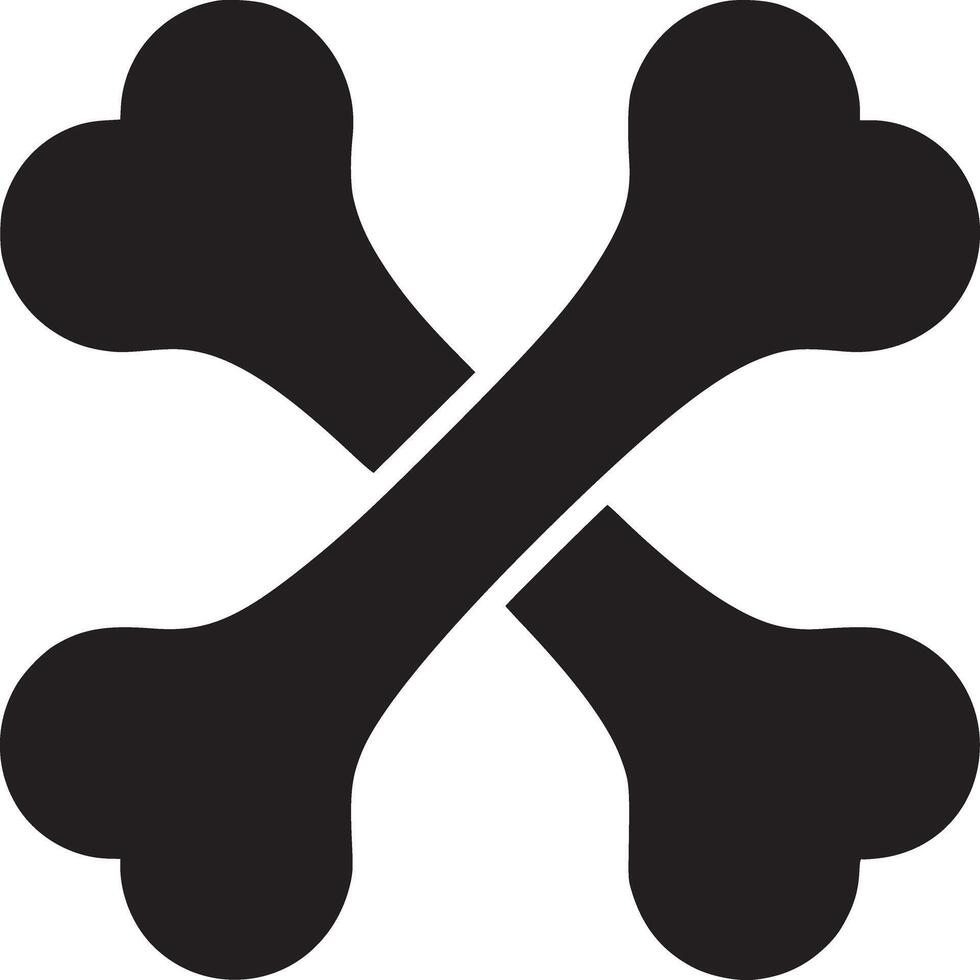 Two black bones crossed over each other on a white background in a simple and minimalist design style vector