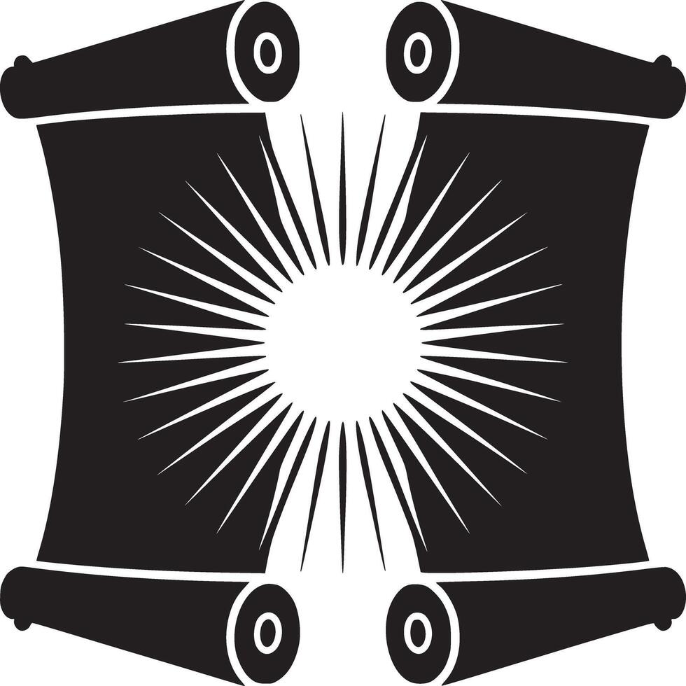 Four scrolls in black and white with a sunburst design emanating from the center of the image space vector