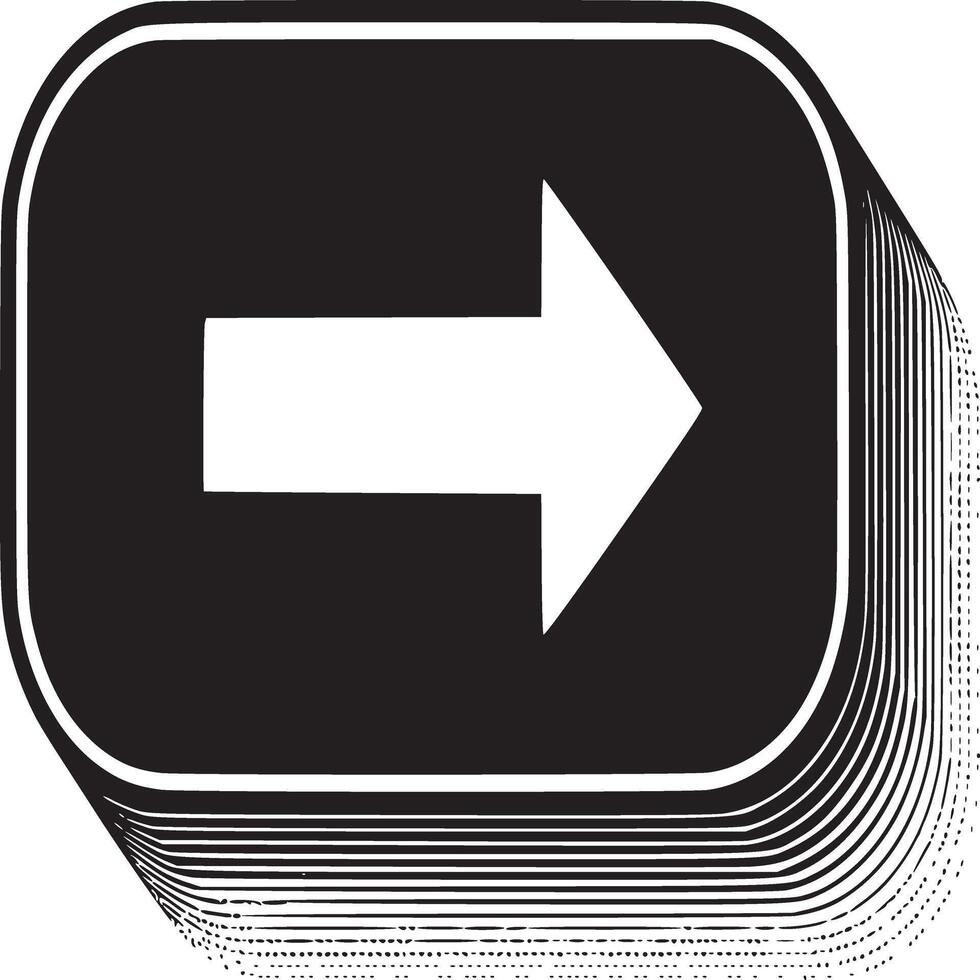 A black sign with a white arrow pointing to the right with a layered effect on a white background vector
