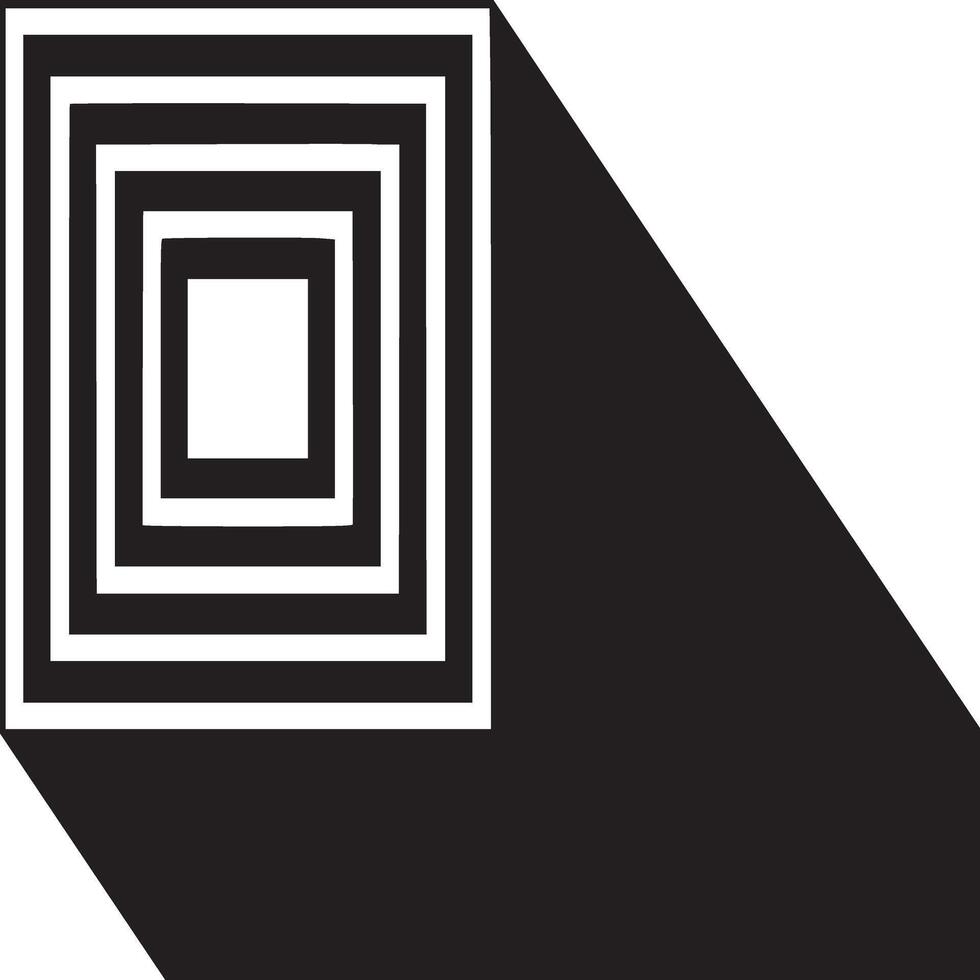 A black and white image featuring concentric squares with a long shadow extending to the right side vector