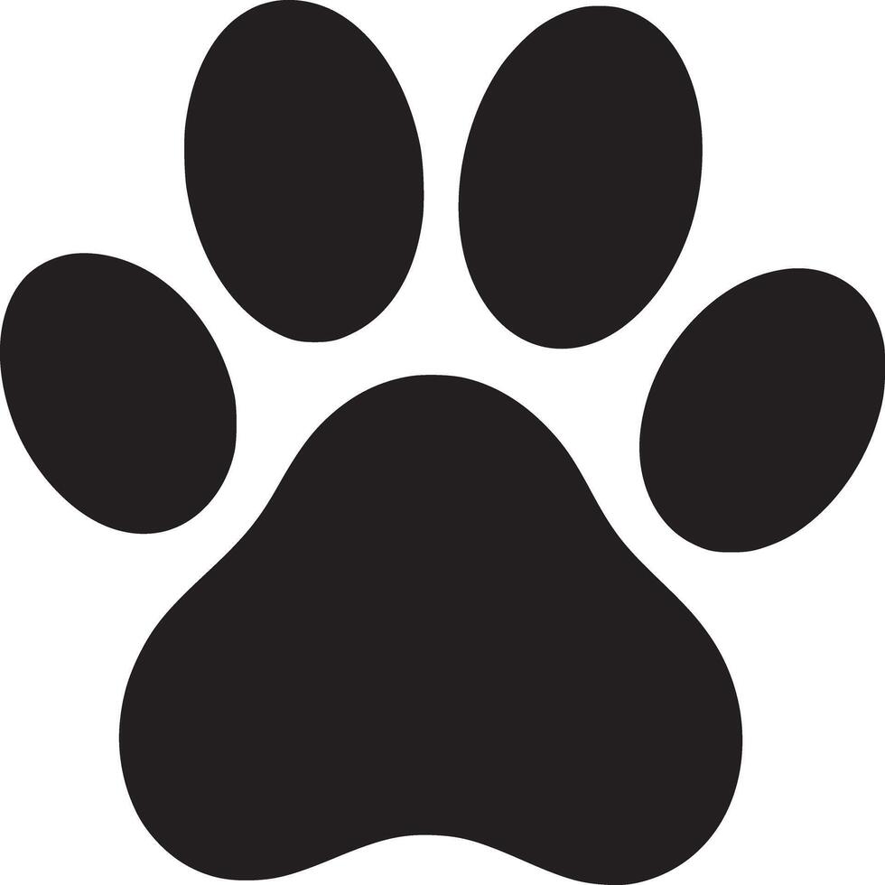 A black paw print with five pads isolated on a white background in a square format image detail vector