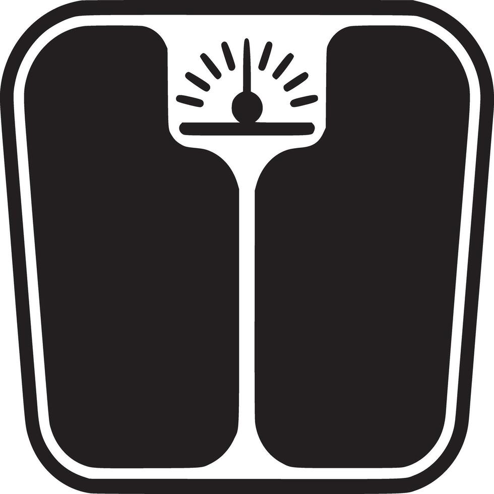 A black and white illustration of a bathroom scale with a rounded square shape and indicator lines vector