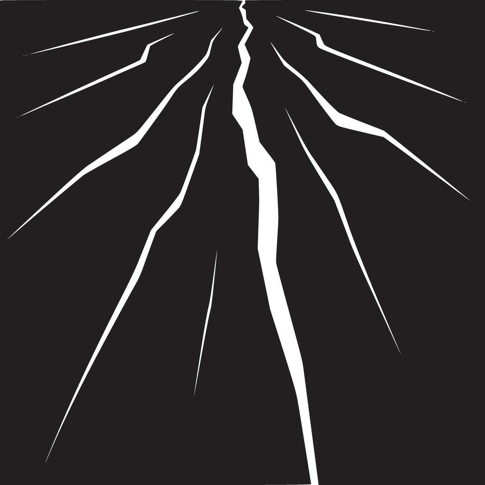 A stark monochrome image featuring a prominent crack extending across a dark surface with white lines vector