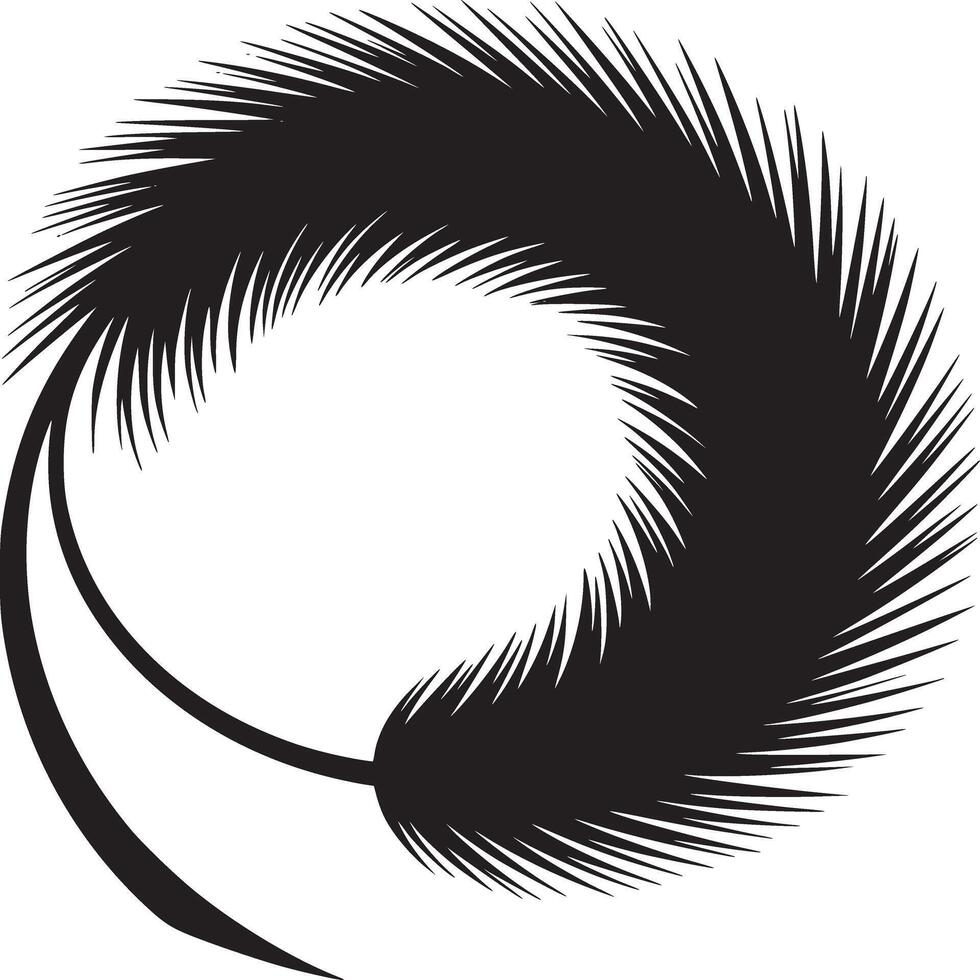 A black and white illustration of a curved feathery shape with a smooth curved line element near it vector