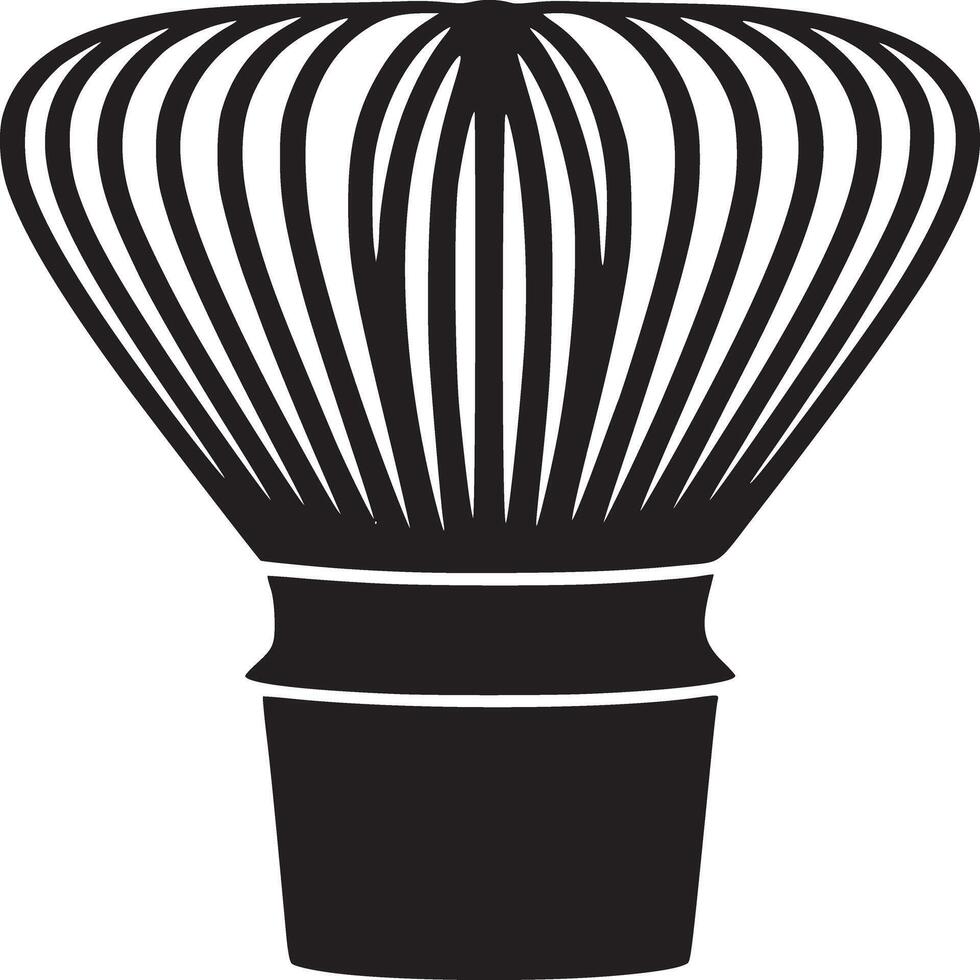 A black and white graphic illustration of a matcha whisk on a plain white background in a simple style vector