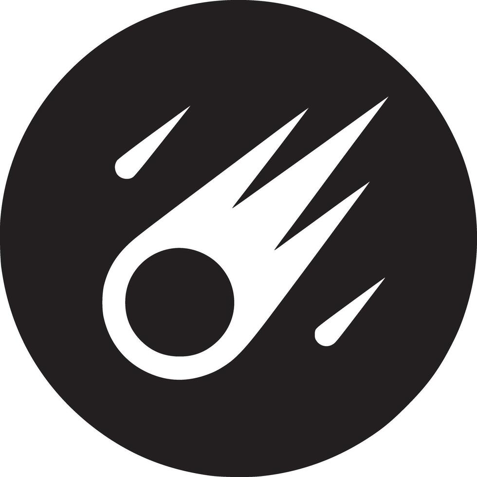 A graphic representation of a comet with a tail in a black circle on a white background design element vector