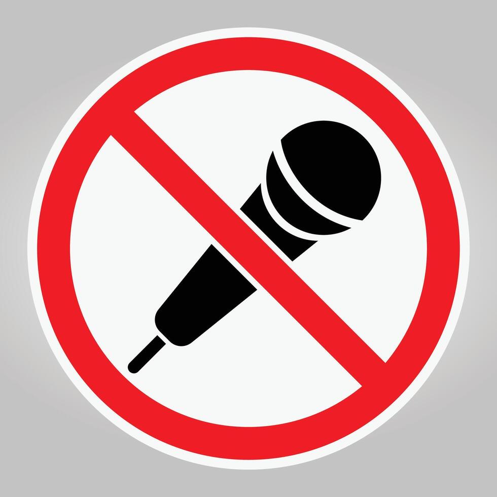 No Microphone Symbol in Red Circle on Gray Background for Signage vector