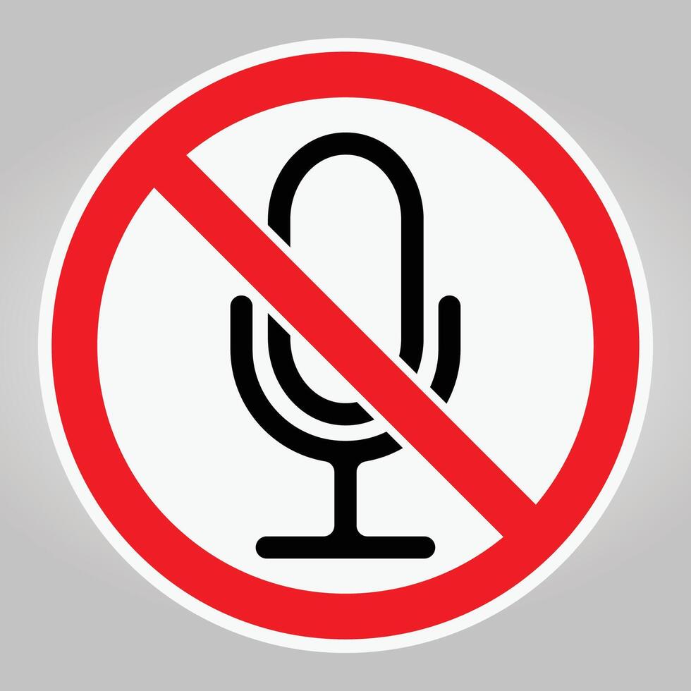Prohibition Sign for Microphone with Red Circle and Slash Symbol vector