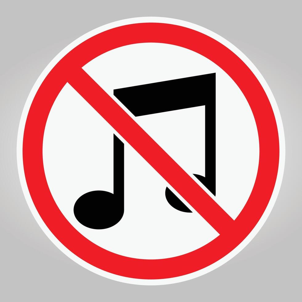 No Music Symbol Sign with Red Circle and Slash for Visual Communication vector