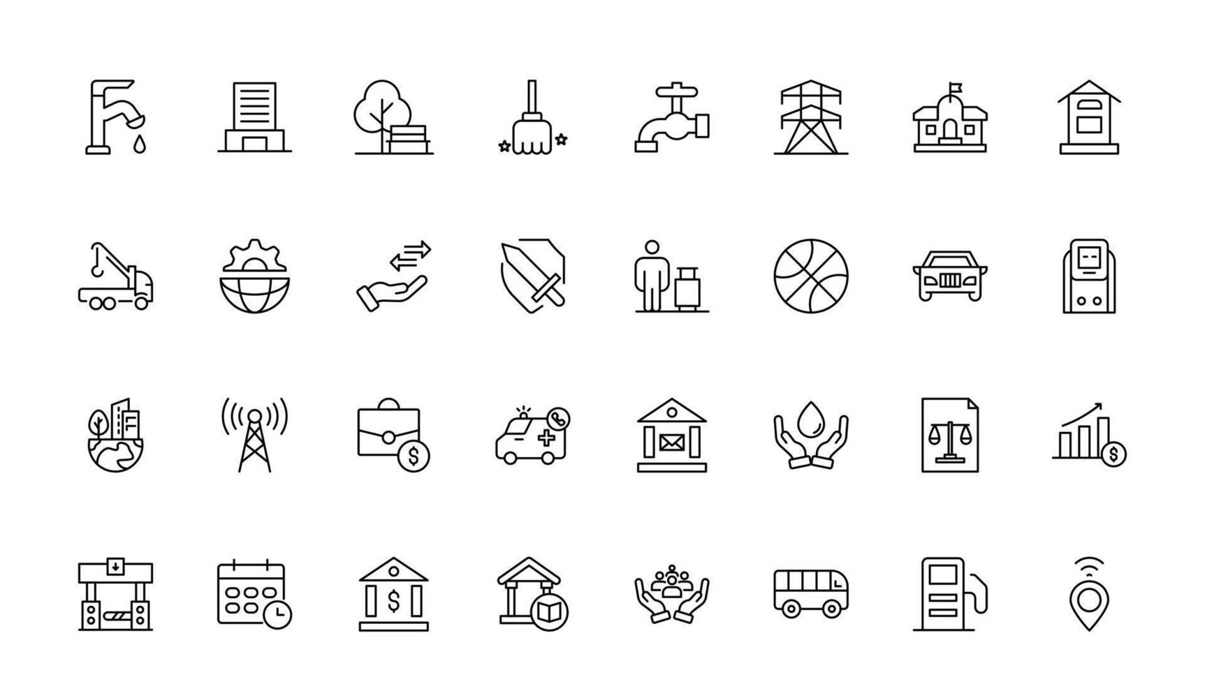 line set Icons for Public Services, linear, minimalist web icon set. Public utility-related line icons. heating, water, electricity, and gas. vector