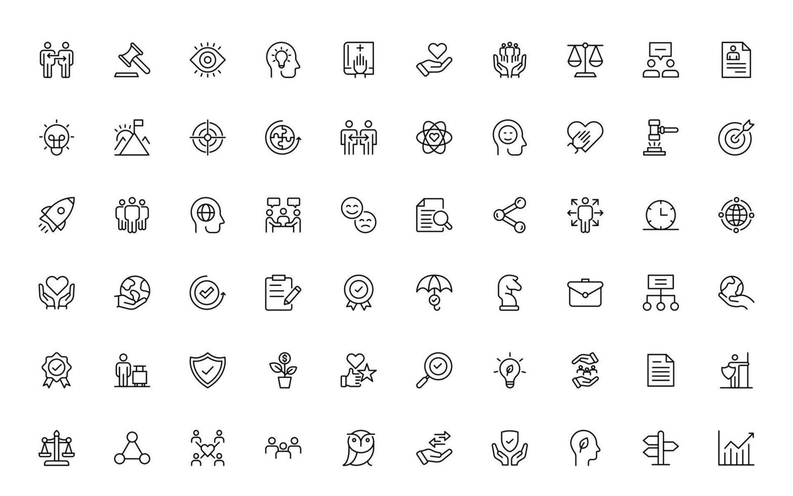 Icons for the Core Values line. core, values, leadership, target, client, quality, success, and quality. vector