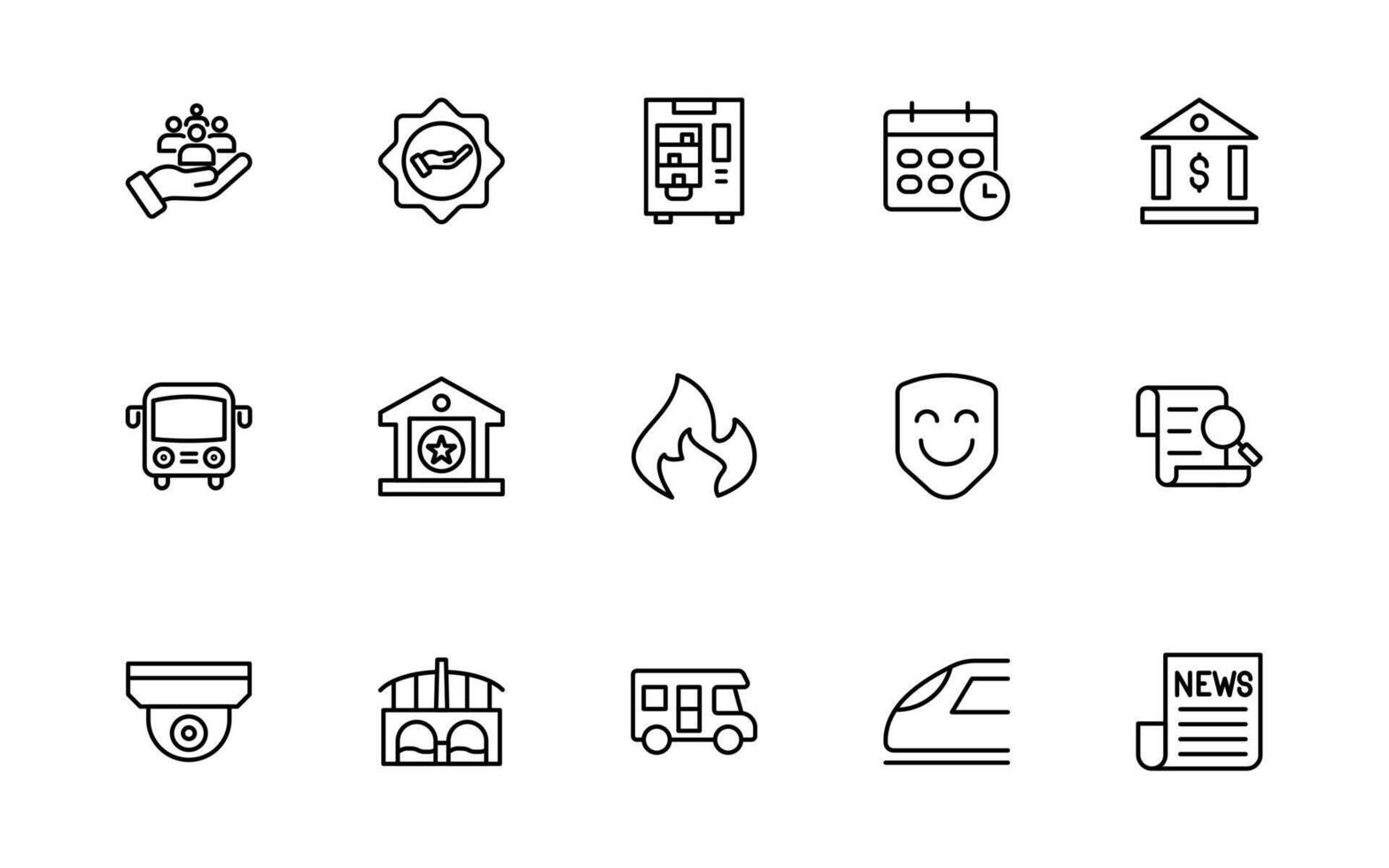 A collection of lines Icons for Public Services. Thin, linear, minimalist web icon set. Public utility line icons. Heating, water, electricity, and gas. vector