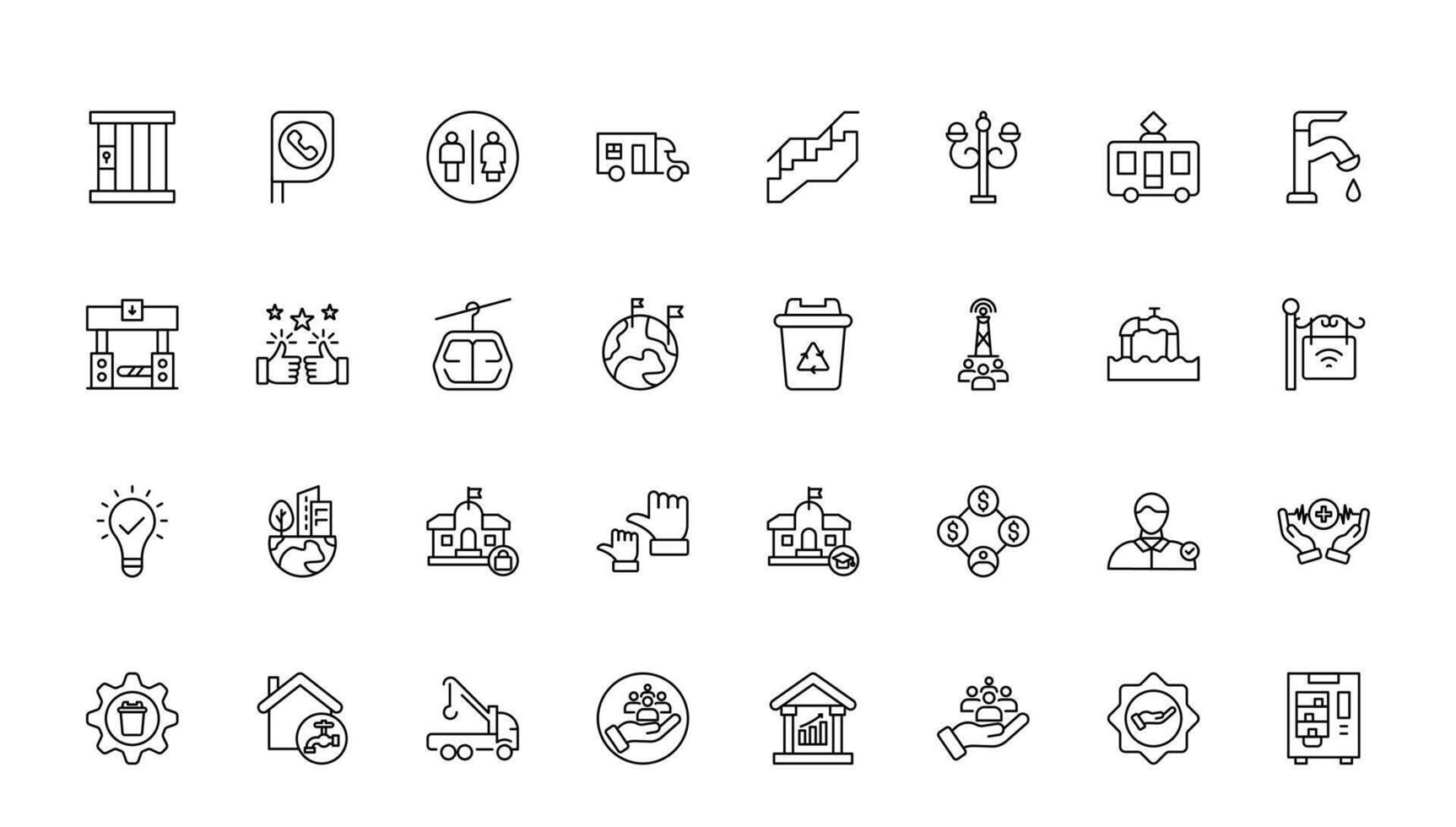 collection of outlines Icons for Public Services. minimalist set of thin, linear web icons. Line symbols for public utilities. Heating, water, power, and gas. vector