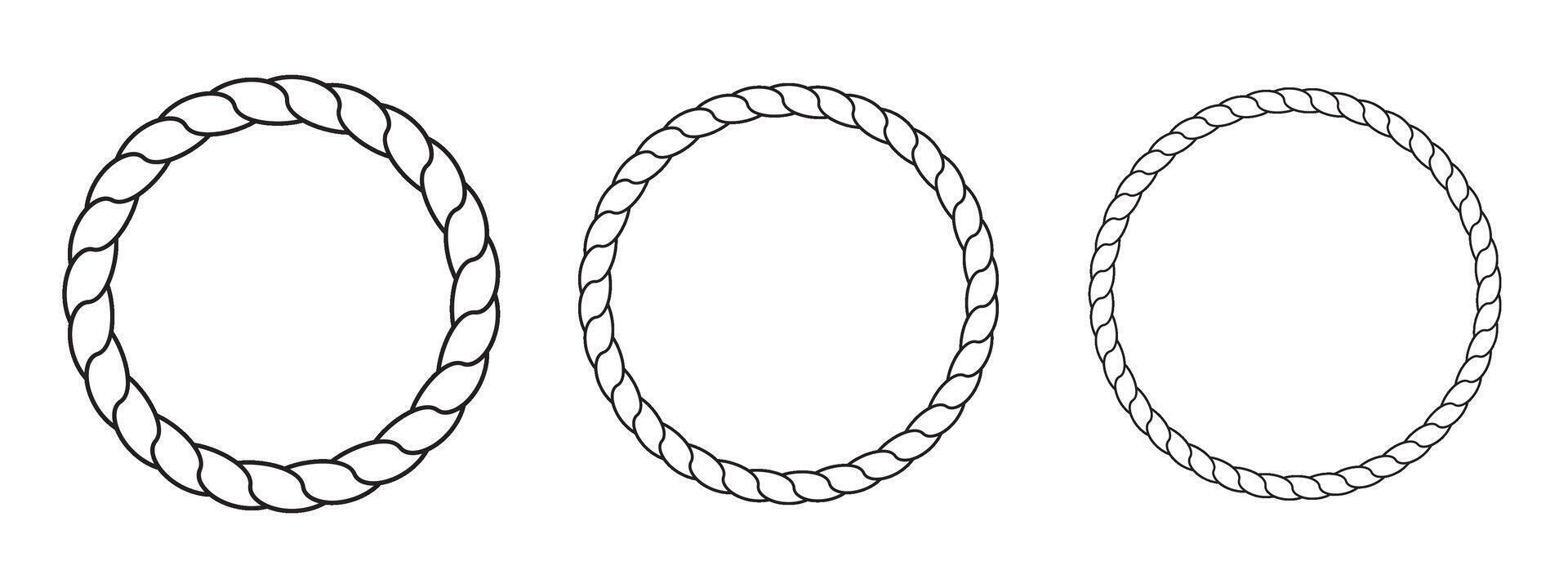 Collection of Circular Rope Frames in Line Outline Style for Design and Decorative Uses. vector
