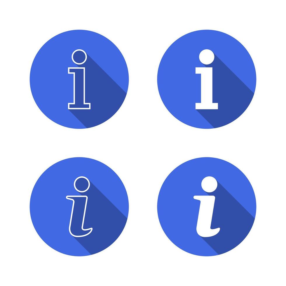 Info, Information icon with long shadow. Helpdesk symbol. Guidance element design vector