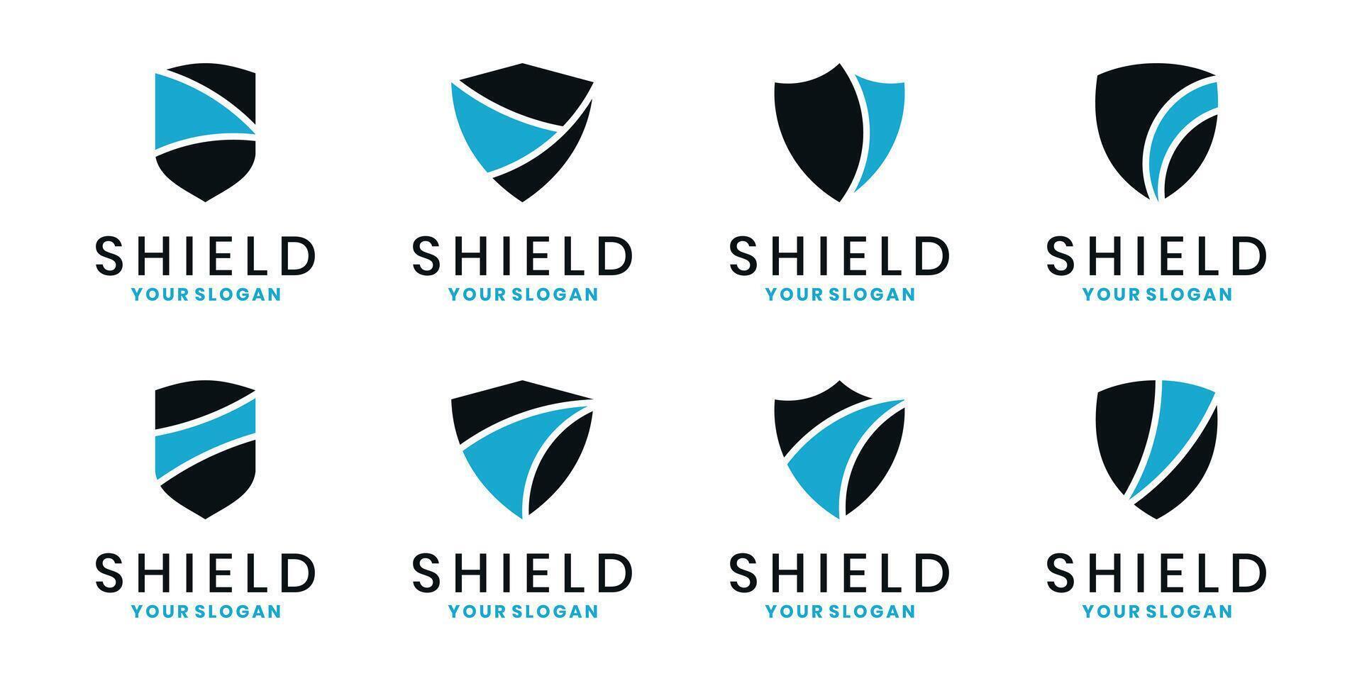 Collection of shield logos with abstract shapes for security and technology branding vector