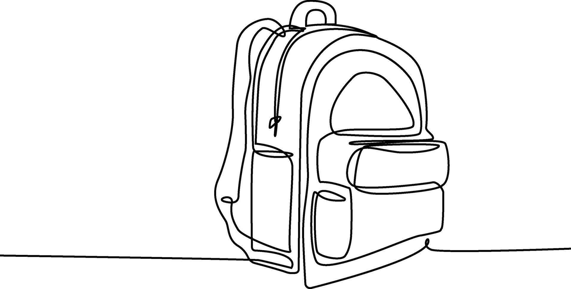 Continuous one line drawing of school bag design. Backpack in single line draw illustration. Editable stroke. vector