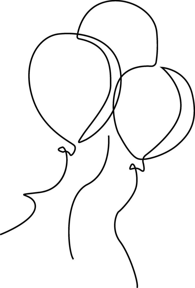 Simple line art depicts three balloons floating upwards, connected by thin strings. vector