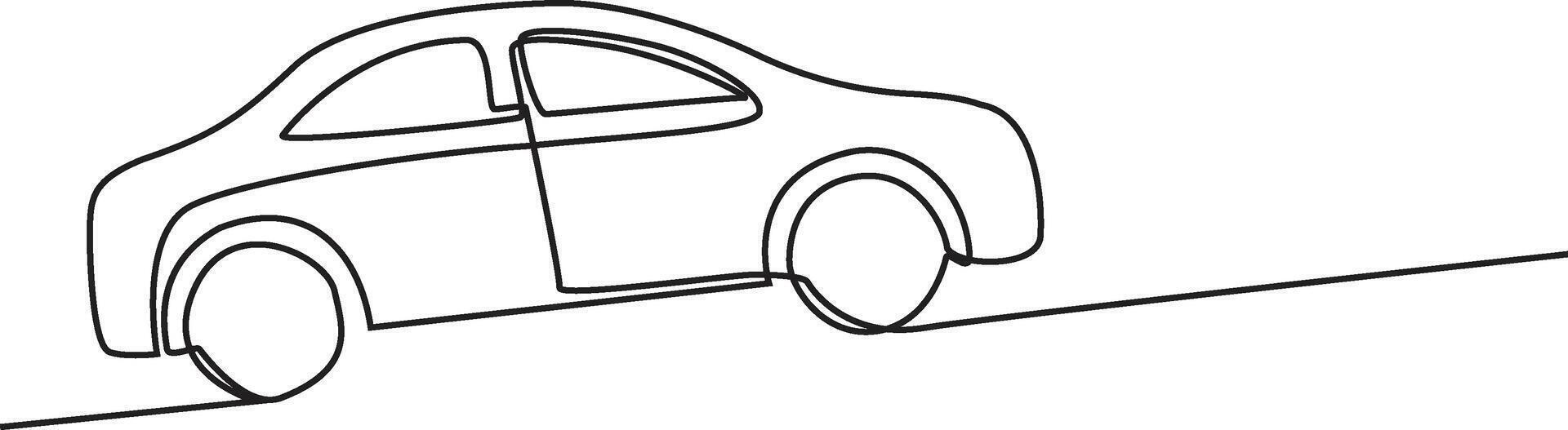 Continuous line drawing of modern car, Abstract small car in continuous line art drawing style. Minimalist black linear sketch isolated on white background. vector