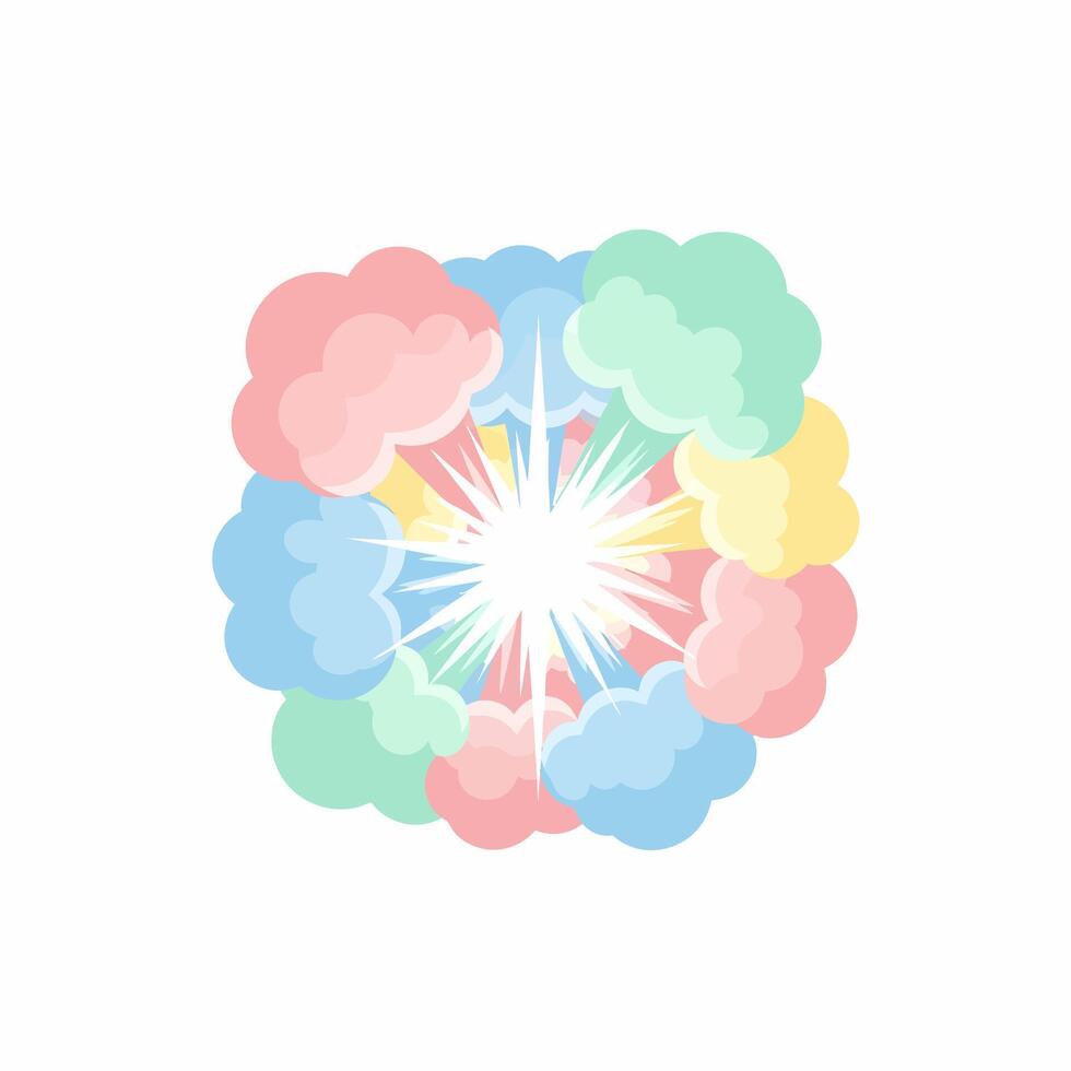 Pastel Cloud Burst - Radiant Star Exploding from Soft, Colorful Clouds. vector
