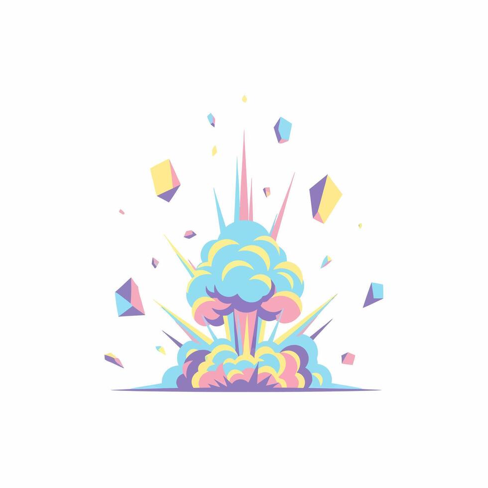 Colorful Cartoon Explosion with Dynamic Burst and Floating Debris Elements. vector