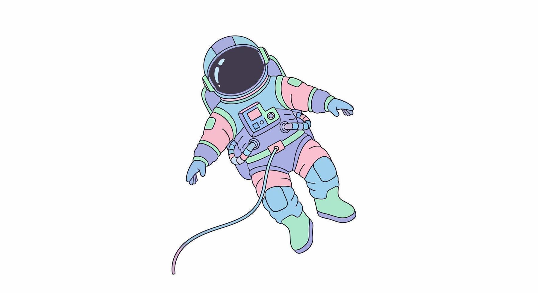 Colorful Cartoon Astronaut Floating in Space with Detailed Spacesuit Design. vector