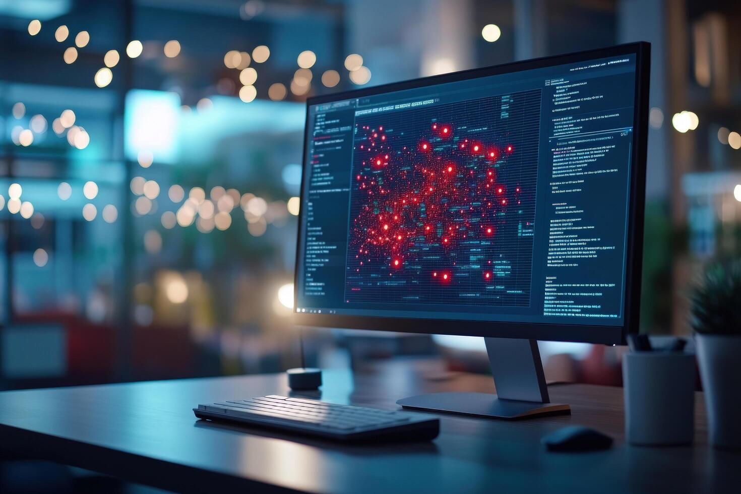 Modern computer monitor displaying complex data visualizations photo