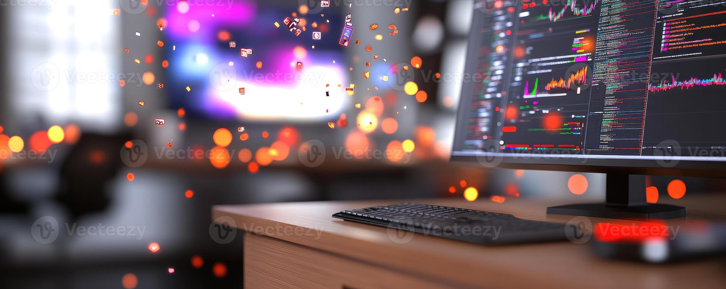 Real time data analysis display on computer monitor screen technology interface photo