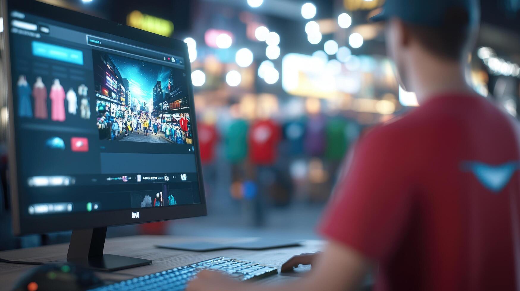 editing workflow on computer screen bokeh background photo